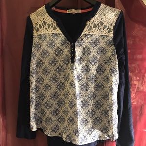 Blue Blouse with Lace Accents